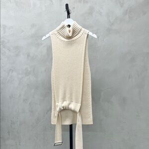 Sleeveless Cream Turtleneck Sweater